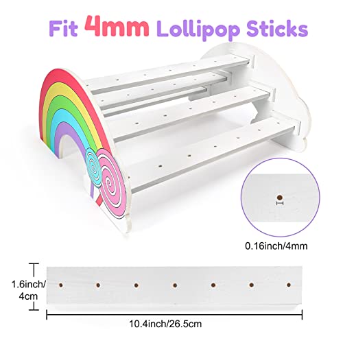 Sntieecr 35 Holes Rainbow Wooden Cake Pop Stand Lollipop Holder for Dessert Table, Cake Pop Display Stand Fit 0.16''/4mm Lollipop Sticks for Birthday Parties Weddings Baby Showers Anniversaries