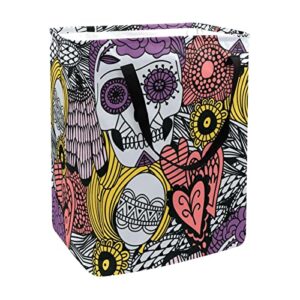 mexican skull flower print collapsible laundry hamper, 60l waterproof laundry baskets washing bin clothes toys storage for dorm bathroom bedroom