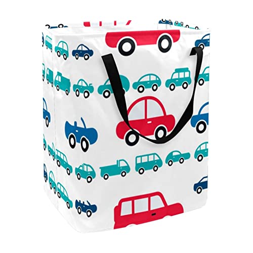 Driving Cars Print Collapsible Laundry Hamper, 60L Waterproof Laundry Baskets Washing Bin Clothes Toys Storage for Dorm Bathroom Bedroom