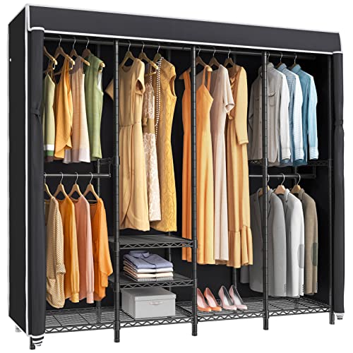 VIPEK V40C Covered Garment Rack Heavy Duty Clothes Rack with Cover, Custom Freestanding Closet Portable Wardrobe Closet for Bedroom, Black Metal Clothing Rack with Balck Oxford Fabric Cover