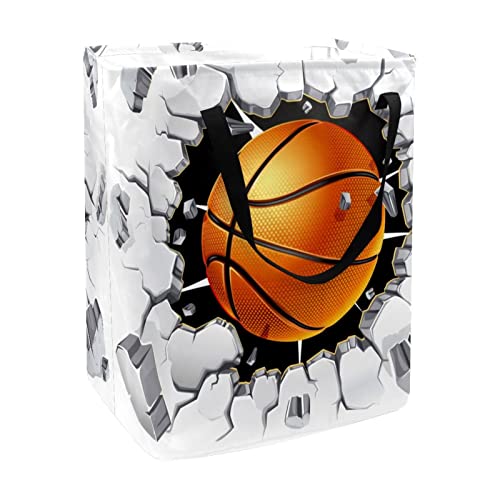 Basketball in the Damage Wall Crack Print Collapsible Laundry Hamper, 60L Waterproof Laundry Baskets Washing Bin Clothes Toys Storage for Dorm Bathroom Bedroom