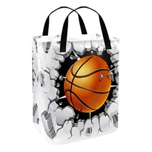 Basketball in the Damage Wall Crack Print Collapsible Laundry Hamper, 60L Waterproof Laundry Baskets Washing Bin Clothes Toys Storage for Dorm Bathroom Bedroom