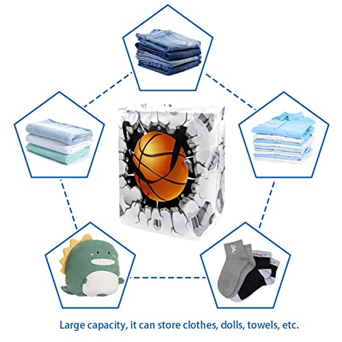 Basketball in the Damage Wall Crack Print Collapsible Laundry Hamper, 60L Waterproof Laundry Baskets Washing Bin Clothes Toys Storage for Dorm Bathroom Bedroom