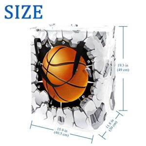 Basketball in the Damage Wall Crack Print Collapsible Laundry Hamper, 60L Waterproof Laundry Baskets Washing Bin Clothes Toys Storage for Dorm Bathroom Bedroom