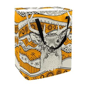 african deer in ethnic tribal pattern print collapsible laundry hamper, 60l waterproof laundry baskets washing bin clothes toys storage for dorm bathroom bedroom