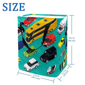 Cars Bus Ambulance and Bike Print Collapsible Laundry Hamper, 60L Waterproof Laundry Baskets Washing Bin Clothes Toys Storage for Dorm Bathroom Bedroom