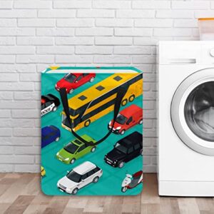 Cars Bus Ambulance and Bike Print Collapsible Laundry Hamper, 60L Waterproof Laundry Baskets Washing Bin Clothes Toys Storage for Dorm Bathroom Bedroom