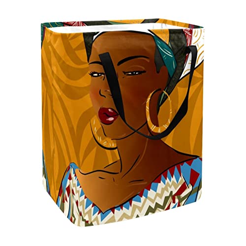 African Black Girl Print Collapsible Laundry Hamper, 60L Waterproof Laundry Baskets Washing Bin Clothes Toys Storage for Dorm Bathroom Bedroom