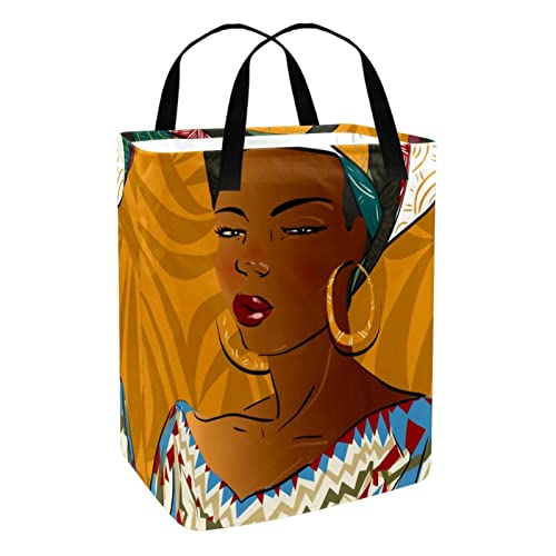 African Black Girl Print Collapsible Laundry Hamper, 60L Waterproof Laundry Baskets Washing Bin Clothes Toys Storage for Dorm Bathroom Bedroom