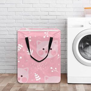 Cute Pig Print Collapsible Laundry Hamper, 60L Waterproof Laundry Baskets Washing Bin Clothes Toys Storage for Dorm Bathroom Bedroom