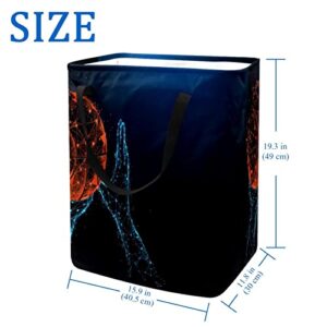 Basketball Shooting Print Collapsible Laundry Hamper, 60L Waterproof Laundry Baskets Washing Bin Clothes Toys Storage for Dorm Bathroom Bedroom