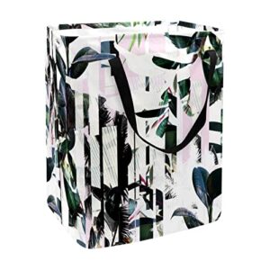 abstract leaves in striped print collapsible laundry hamper, 60l waterproof laundry baskets washing bin clothes toys storage for dorm bathroom bedroom