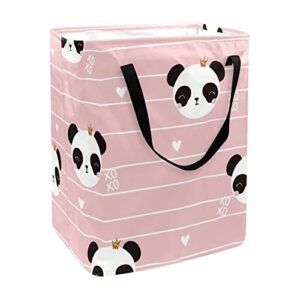 crown panda print collapsible laundry hamper, 60l waterproof laundry baskets washing bin clothes toys storage for dorm bathroom bedroom