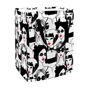 fashion girls in red lip sunglasses print collapsible laundry hamper, 60l waterproof laundry baskets washing bin clothes toys storage for dorm bathroom bedroom