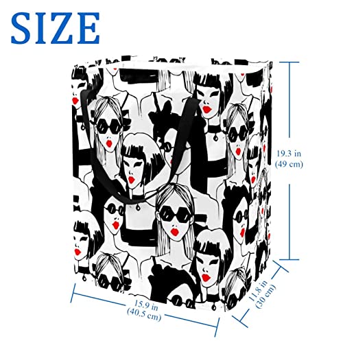 Fashion Girls in Red Lip Sunglasses Print Collapsible Laundry Hamper, 60L Waterproof Laundry Baskets Washing Bin Clothes Toys Storage for Dorm Bathroom Bedroom