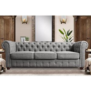rosevera genevieve upholstered fine polyester collection tufted loveseat couch, contemporary chesterfield armrest,sectional sofa for living room apartment, 3seat, linen gray 3seat