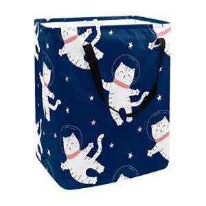 fly in space cat stars print collapsible laundry hamper, 60l waterproof laundry baskets washing bin clothes toys storage for dorm bathroom bedroom