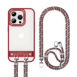 dob sechs phone case for iphone 12 with strap, crossbody phone case for iphone 12 pro, clear hard acrylic pc cover slim case neck lanyard phone case for women, adjustable detachable strap, red