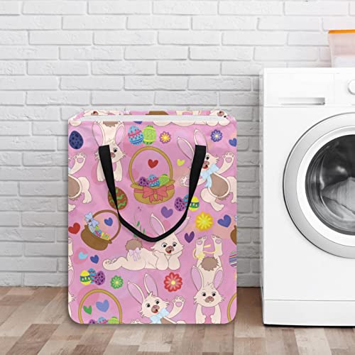 Rabbit with Easter Eggs Print Collapsible Laundry Hamper, 60L Waterproof Laundry Baskets Washing Bin Clothes Toys Storage for Dorm Bathroom Bedroom