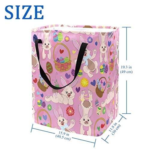 Rabbit with Easter Eggs Print Collapsible Laundry Hamper, 60L Waterproof Laundry Baskets Washing Bin Clothes Toys Storage for Dorm Bathroom Bedroom