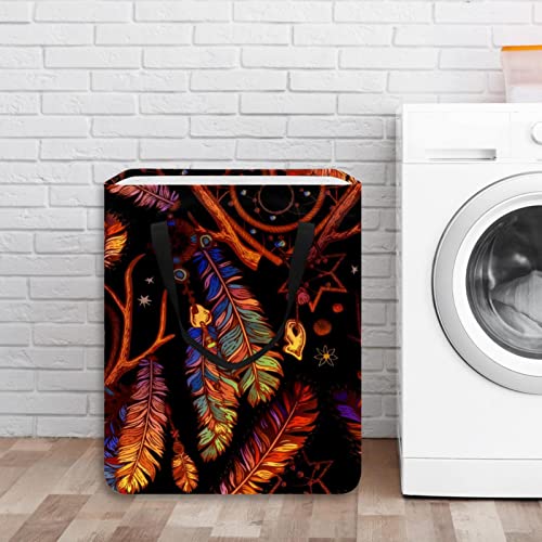 Boho Dreamcatcher with Feather Print Collapsible Laundry Hamper, 60L Waterproof Laundry Baskets Washing Bin Clothes Toys Storage for Dorm Bathroom Bedroom