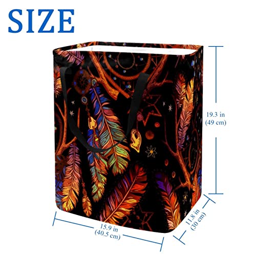 Boho Dreamcatcher with Feather Print Collapsible Laundry Hamper, 60L Waterproof Laundry Baskets Washing Bin Clothes Toys Storage for Dorm Bathroom Bedroom