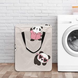 Cute Panda Print Collapsible Laundry Hamper, 60L Waterproof Laundry Baskets Washing Bin Clothes Toys Storage for Dorm Bathroom Bedroom