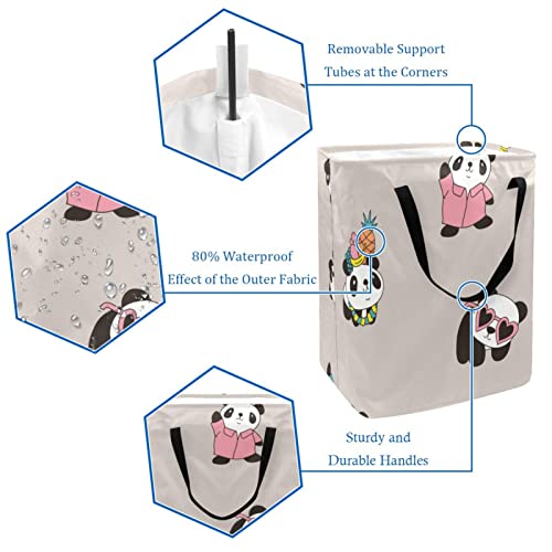 Cute Panda Print Collapsible Laundry Hamper, 60L Waterproof Laundry Baskets Washing Bin Clothes Toys Storage for Dorm Bathroom Bedroom