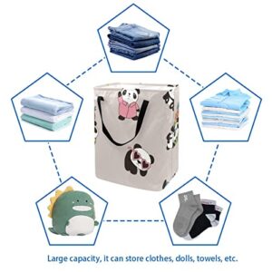 Cute Panda Print Collapsible Laundry Hamper, 60L Waterproof Laundry Baskets Washing Bin Clothes Toys Storage for Dorm Bathroom Bedroom