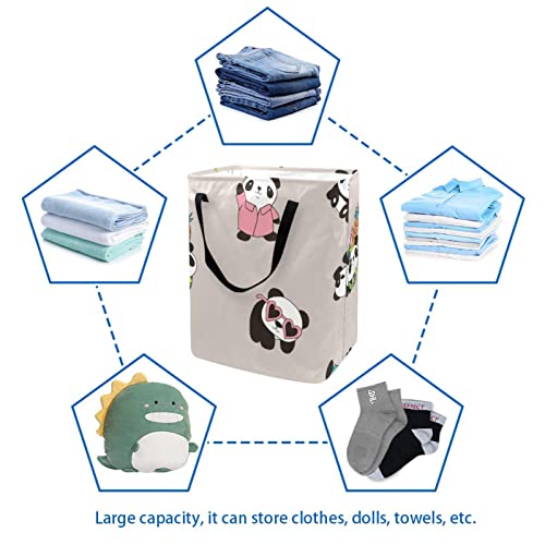 Cute Panda Print Collapsible Laundry Hamper, 60L Waterproof Laundry Baskets Washing Bin Clothes Toys Storage for Dorm Bathroom Bedroom