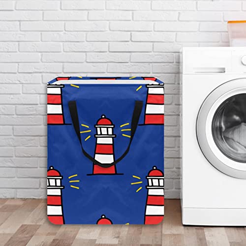 Lighthouse Doodle Pattern Print Collapsible Laundry Hamper, 60L Waterproof Laundry Baskets Washing Bin Clothes Toys Storage for Dorm Bathroom Bedroom