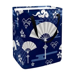 Japanese Fans and Florals Print Collapsible Laundry Hamper, 60L Waterproof Laundry Baskets Washing Bin Clothes Toys Storage for Dorm Bathroom Bedroom