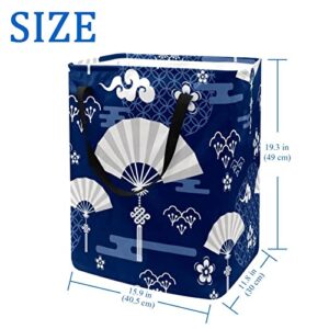 Japanese Fans and Florals Print Collapsible Laundry Hamper, 60L Waterproof Laundry Baskets Washing Bin Clothes Toys Storage for Dorm Bathroom Bedroom