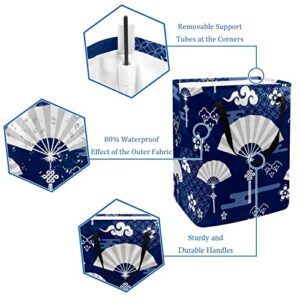 Japanese Fans and Florals Print Collapsible Laundry Hamper, 60L Waterproof Laundry Baskets Washing Bin Clothes Toys Storage for Dorm Bathroom Bedroom