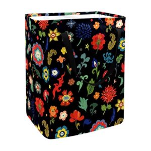 flowers and leaves print collapsible laundry hamper, 60l waterproof laundry baskets washing bin clothes toys storage for dorm bathroom bedroom