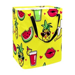 pineapple cocktail watermelon banana print collapsible laundry hamper, 60l waterproof laundry baskets washing bin clothes toys storage for dorm bathroom bedroom