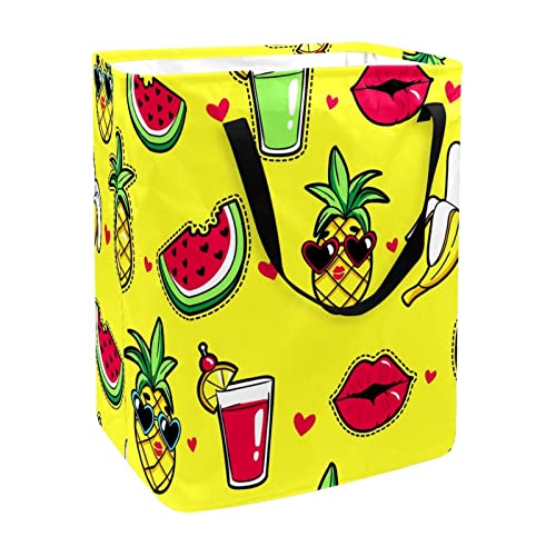 Pineapple Cocktail Watermelon Banana Print Collapsible Laundry Hamper, 60L Waterproof Laundry Baskets Washing Bin Clothes Toys Storage for Dorm Bathroom Bedroom