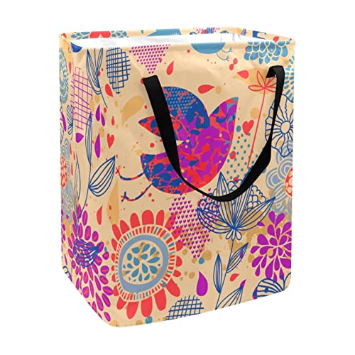 Petal Birds and Flower Print Collapsible Laundry Hamper, 60L Waterproof Laundry Baskets Washing Bin Clothes Toys Storage for Dorm Bathroom Bedroom