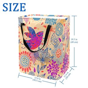 Petal Birds and Flower Print Collapsible Laundry Hamper, 60L Waterproof Laundry Baskets Washing Bin Clothes Toys Storage for Dorm Bathroom Bedroom