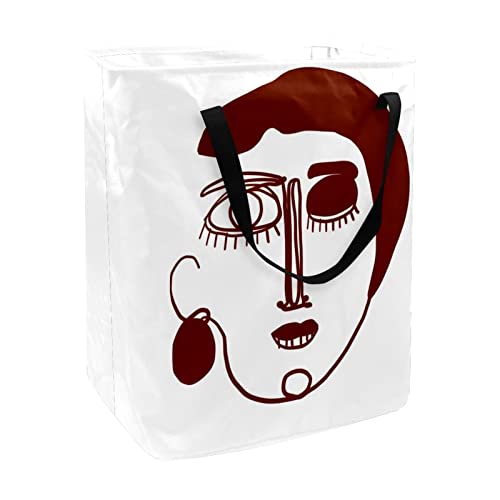 Abstract Hand Drawn Human Head Print Collapsible Laundry Hamper, 60L Waterproof Laundry Baskets Washing Bin Clothes Toys Storage for Dorm Bathroom Bedroom