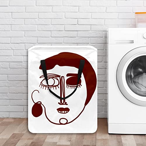 Abstract Hand Drawn Human Head Print Collapsible Laundry Hamper, 60L Waterproof Laundry Baskets Washing Bin Clothes Toys Storage for Dorm Bathroom Bedroom