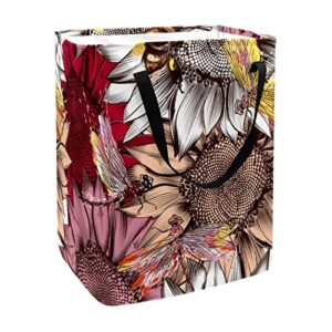 dragonflies and bee on sunflower print collapsible laundry hamper, 60l waterproof laundry baskets washing bin clothes toys storage for dorm bathroom bedroom