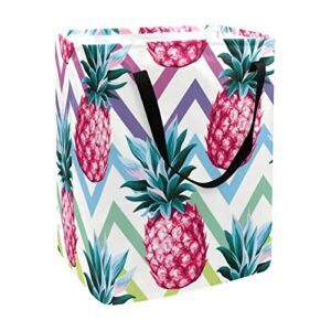 pineapple in chervon print collapsible laundry hamper, 60l waterproof laundry baskets washing bin clothes toys storage for dorm bathroom bedroom