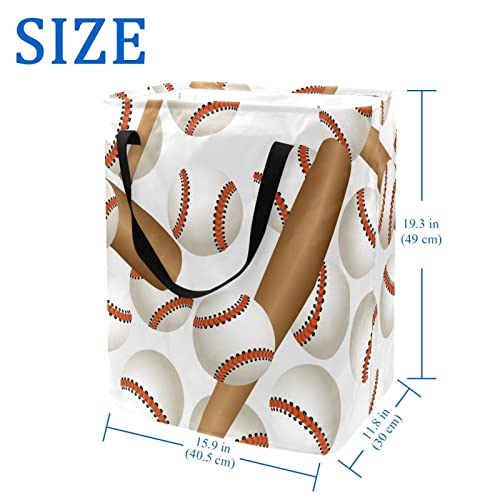 Baseball Bat and Balls Sport Pattern Print Collapsible Laundry Hamper, 60L Waterproof Laundry Baskets Washing Bin Clothes Toys Storage for Dorm Bathroom Bedroom