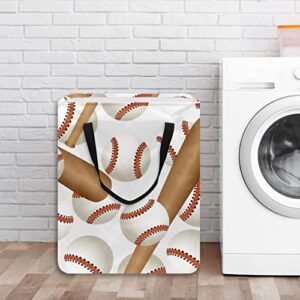 Baseball Bat and Balls Sport Pattern Print Collapsible Laundry Hamper, 60L Waterproof Laundry Baskets Washing Bin Clothes Toys Storage for Dorm Bathroom Bedroom