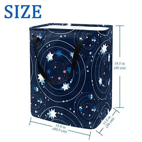 Little Stars and Round Circle Print Collapsible Laundry Hamper, 60L Waterproof Laundry Baskets Washing Bin Clothes Toys Storage for Dorm Bathroom Bedroom