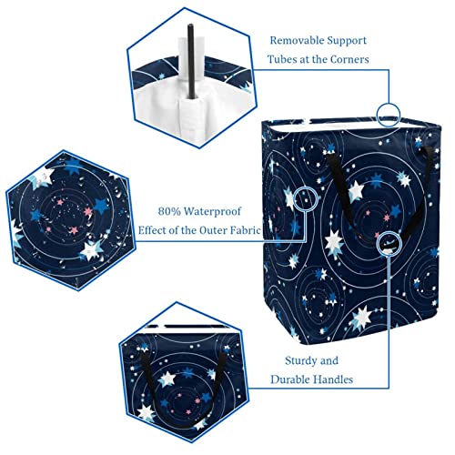 Little Stars and Round Circle Print Collapsible Laundry Hamper, 60L Waterproof Laundry Baskets Washing Bin Clothes Toys Storage for Dorm Bathroom Bedroom