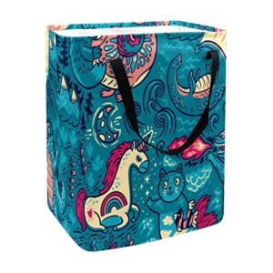 dinosaur sloth unicorn and cat print collapsible laundry hamper, 60l waterproof laundry baskets washing bin clothes toys storage for dorm bathroom bedroom