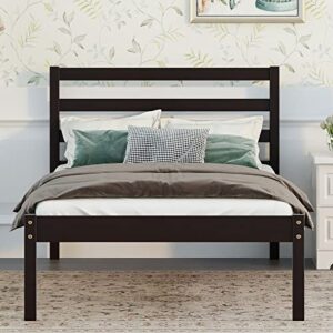 airdown twin size bed frame no box spring needed, metal platform bed frame twin with wooden headboard, mattress foundation with wood slat support, easy assembly, noise-free