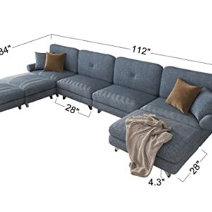 HOMERILLA Sectional Sofa, Modular Sofa, Modern Loveseat Living Room Seater Sofa with Armrest, Sleeper Bed Couch, Washable U-Shape Sofa, L-Shape Sofa with Ottomans, 7-Seat Sofa, Denim Blue